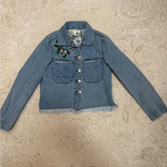 H&M Coachella Floral Embroidered Cropped Denim Jacket Women’s 2 Boho Festival - Picture 2 of 9